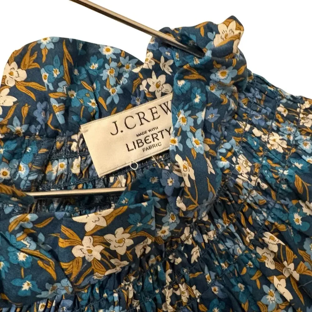 J Crew Smocked neck puff-sleeve top in Liberty Sea Blossoms Print M - Picture 8 of 9